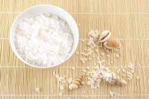 Bowl,With,Natural,Salt,Of,Dead,Sea,And,Seashells,On